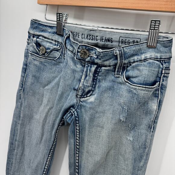 Pepe Jeans Womens 24 (25x32 ACTUAL) Blue Denim Low Rise Light Wash Vintage - Picture 5 of 8